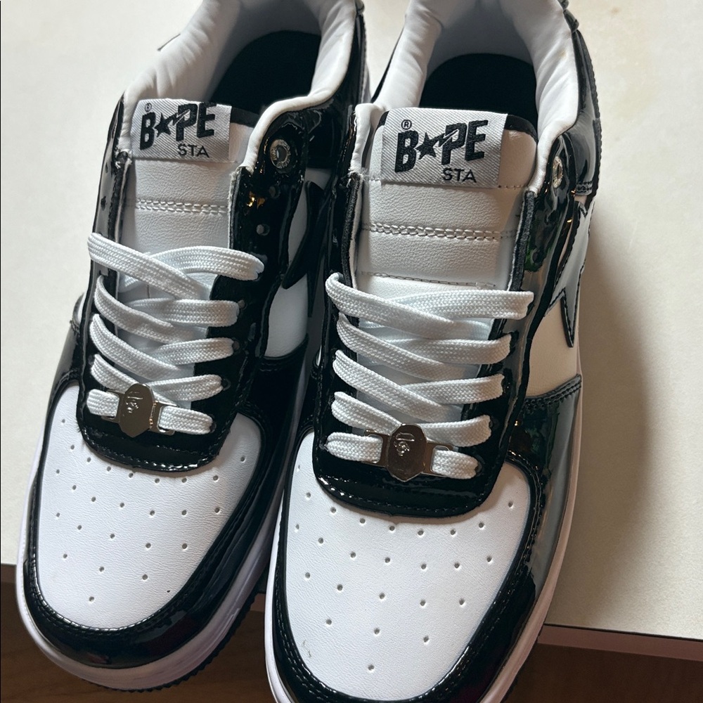 Bape STA Glossy Black and White Sneakers